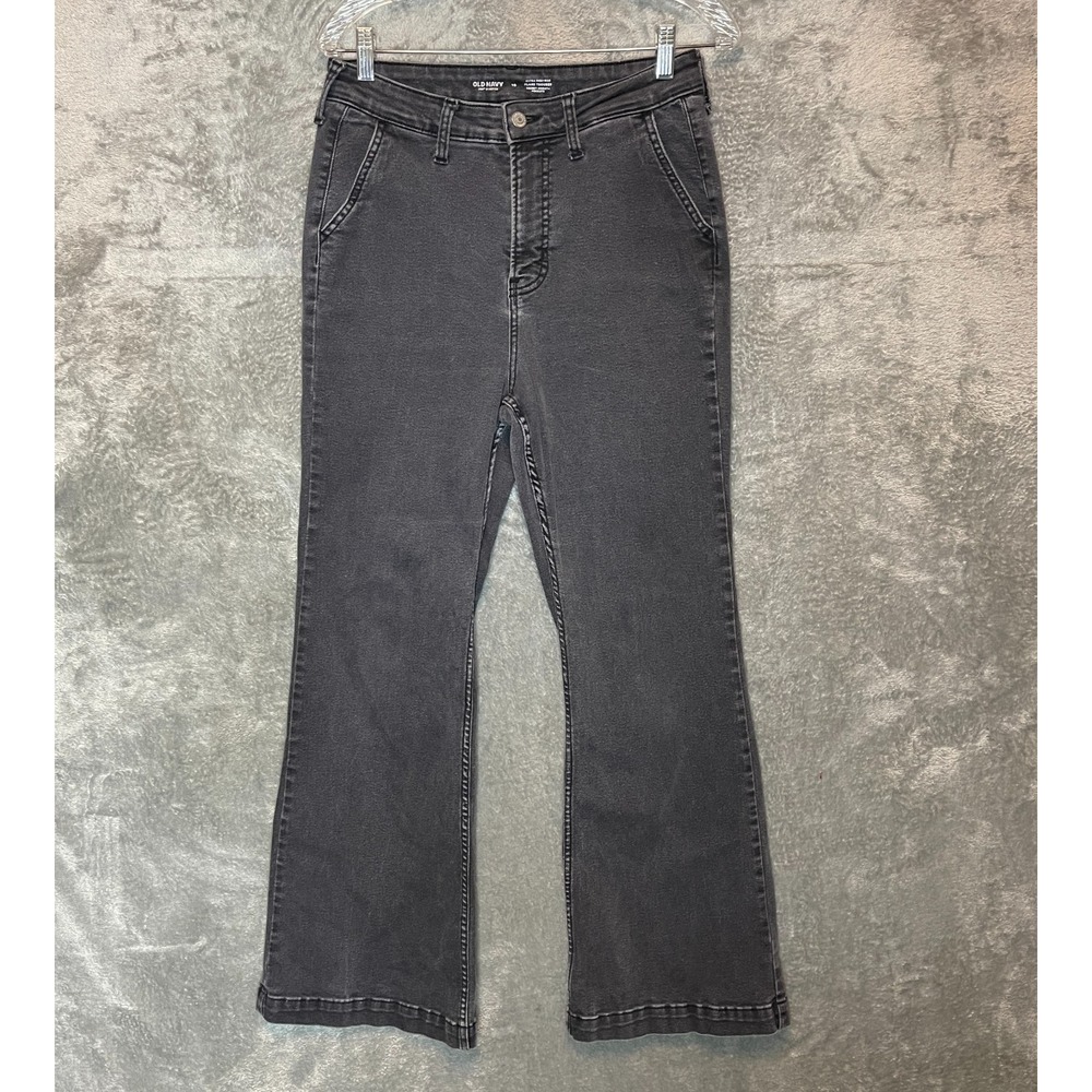 Old Navy Womens High Rise Flare Trouser Jean 10 Faded Black Grunge Mod Retro